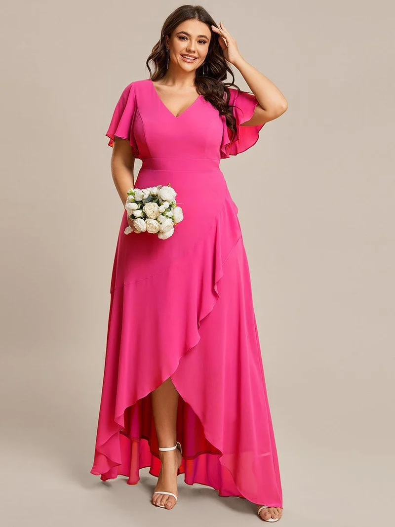 ever OREE|Robe demoiselle d'honneur Mousseline Ourlet en feuille de lotus Charmante(Vente Finale)