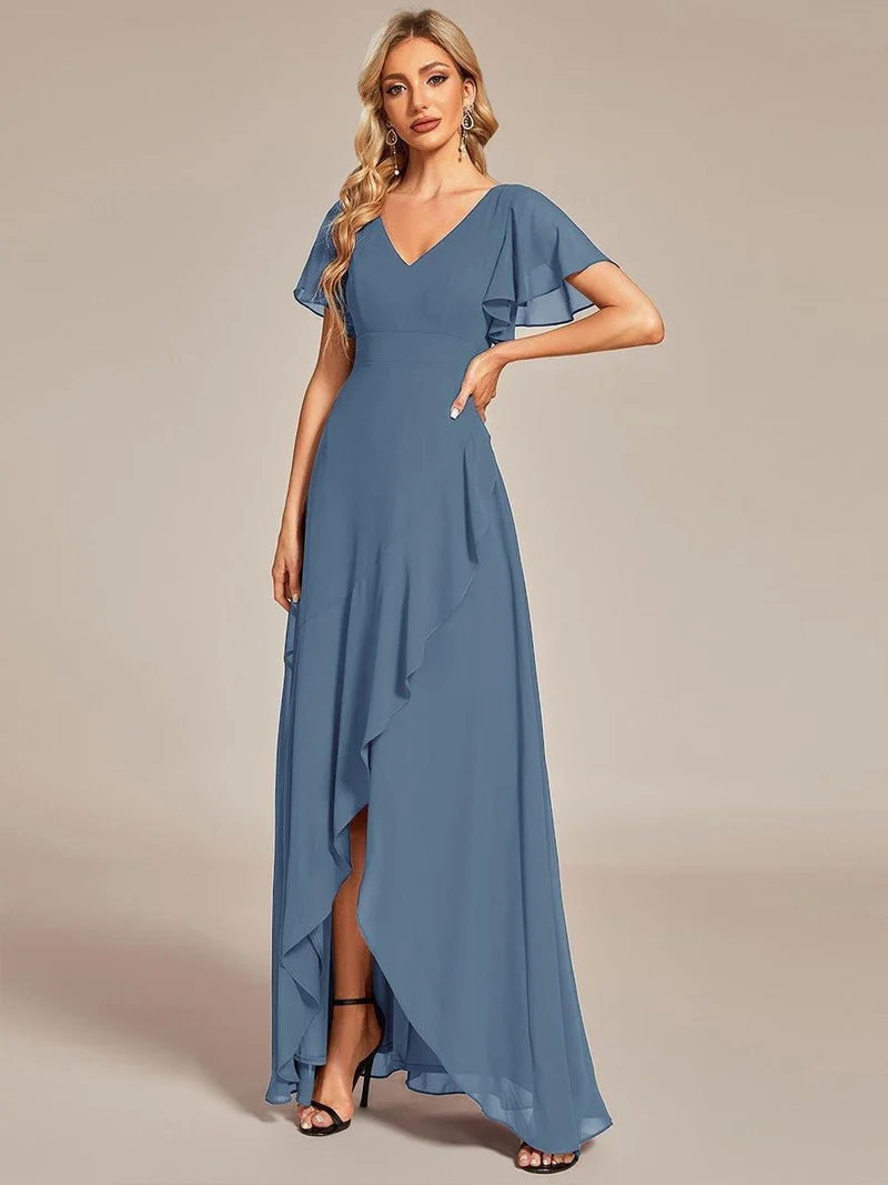 ever OREE|Robe demoiselle d'honneur Mousseline Ourlet en feuille de lotus Charmante(Vente Finale)