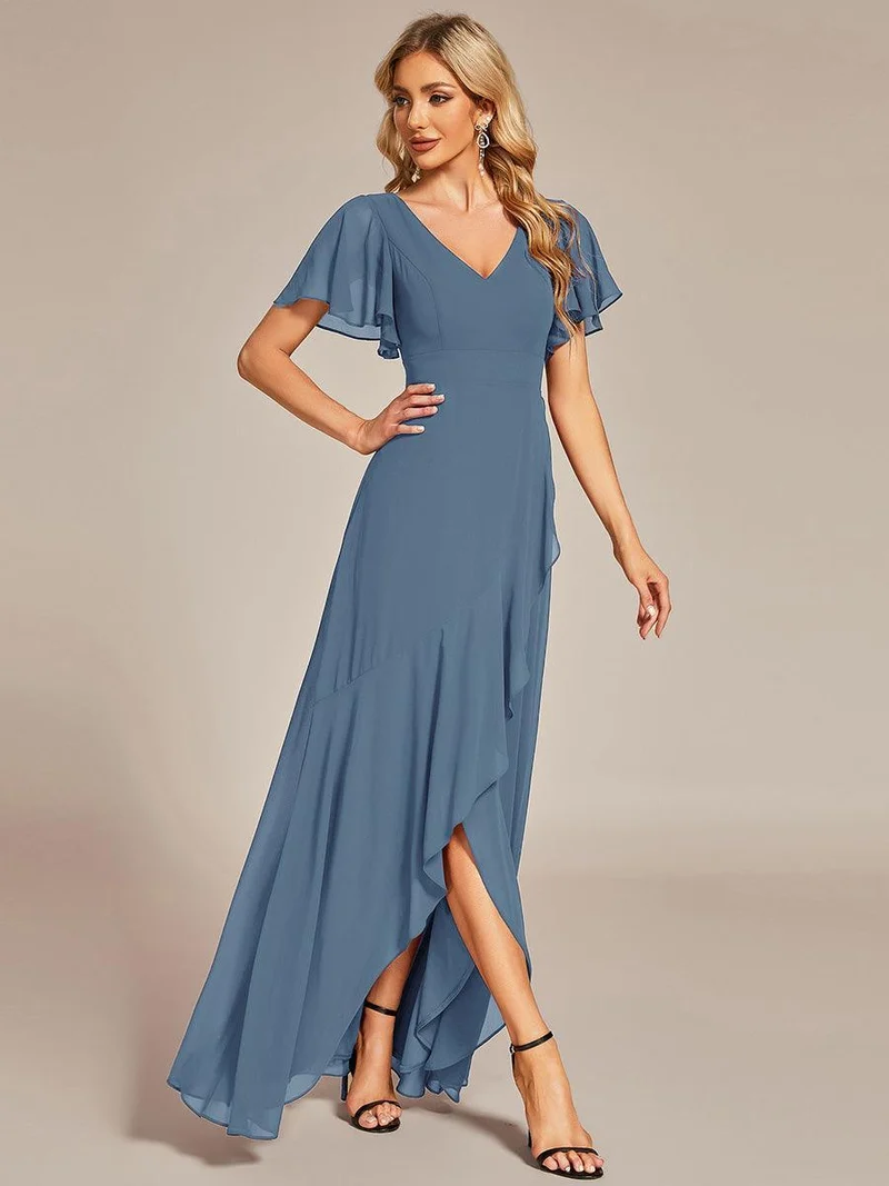 ever OREE|Robe demoiselle d'honneur Mousseline Ourlet en feuille de lotus Charmante(Vente Finale)