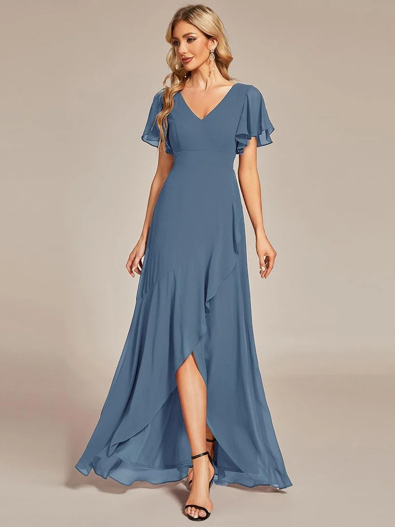 ever OREE|Robe demoiselle d'honneur Mousseline Ourlet en feuille de lotus Charmante(Vente Finale)