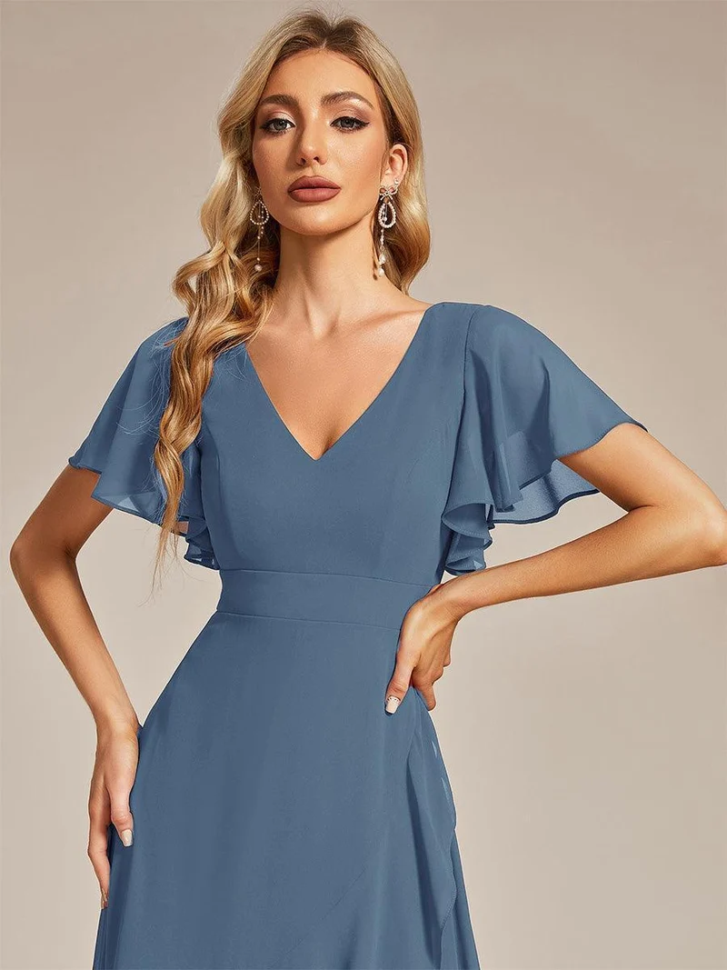 ever OREE|Robe demoiselle d'honneur Mousseline Ourlet en feuille de lotus Charmante(Vente Finale)