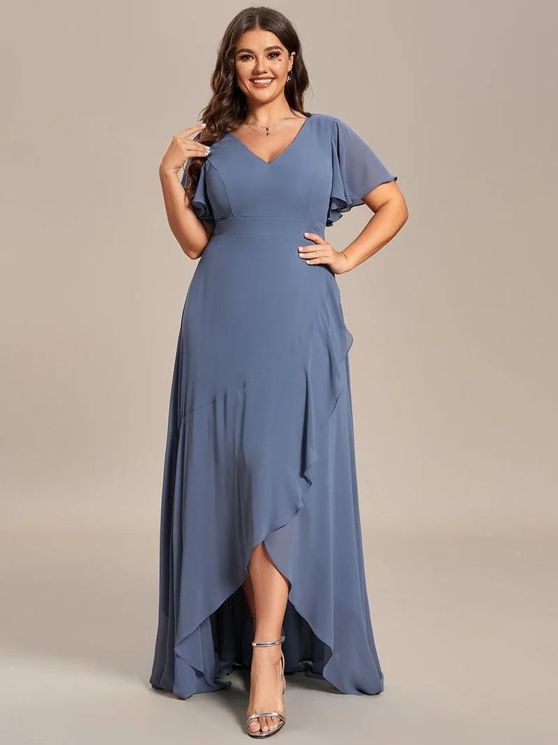 ever OREE|Robe demoiselle d'honneur Mousseline Ourlet en feuille de lotus Charmante(Vente Finale)