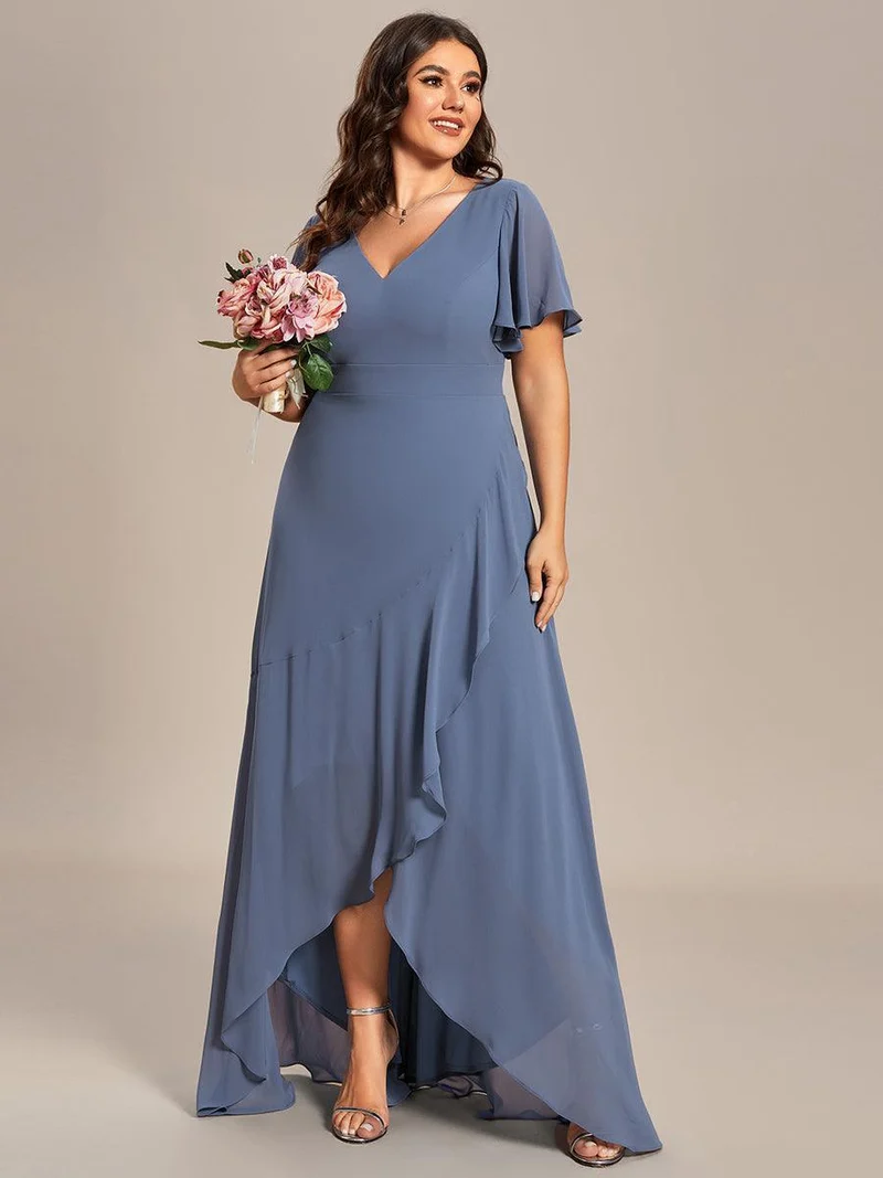 ever OREE|Robe demoiselle d'honneur Mousseline Ourlet en feuille de lotus Charmante(Vente Finale)