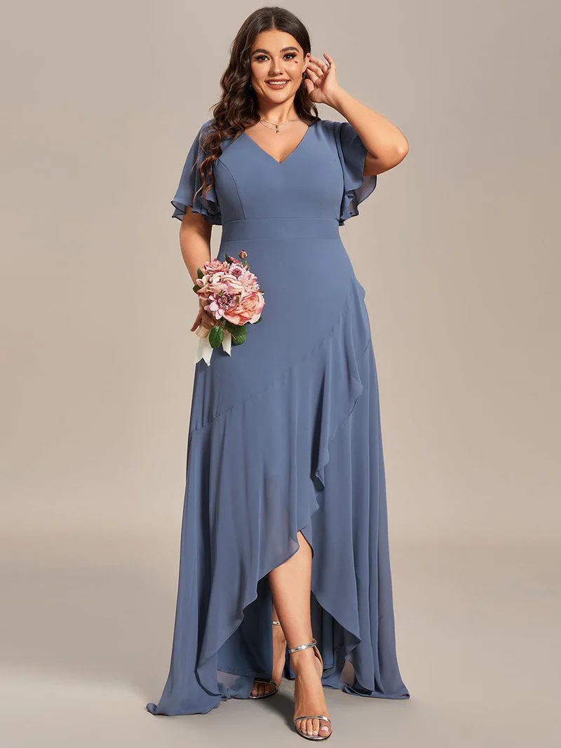 ever OREE|Robe demoiselle d'honneur Mousseline Ourlet en feuille de lotus Charmante(Vente Finale)