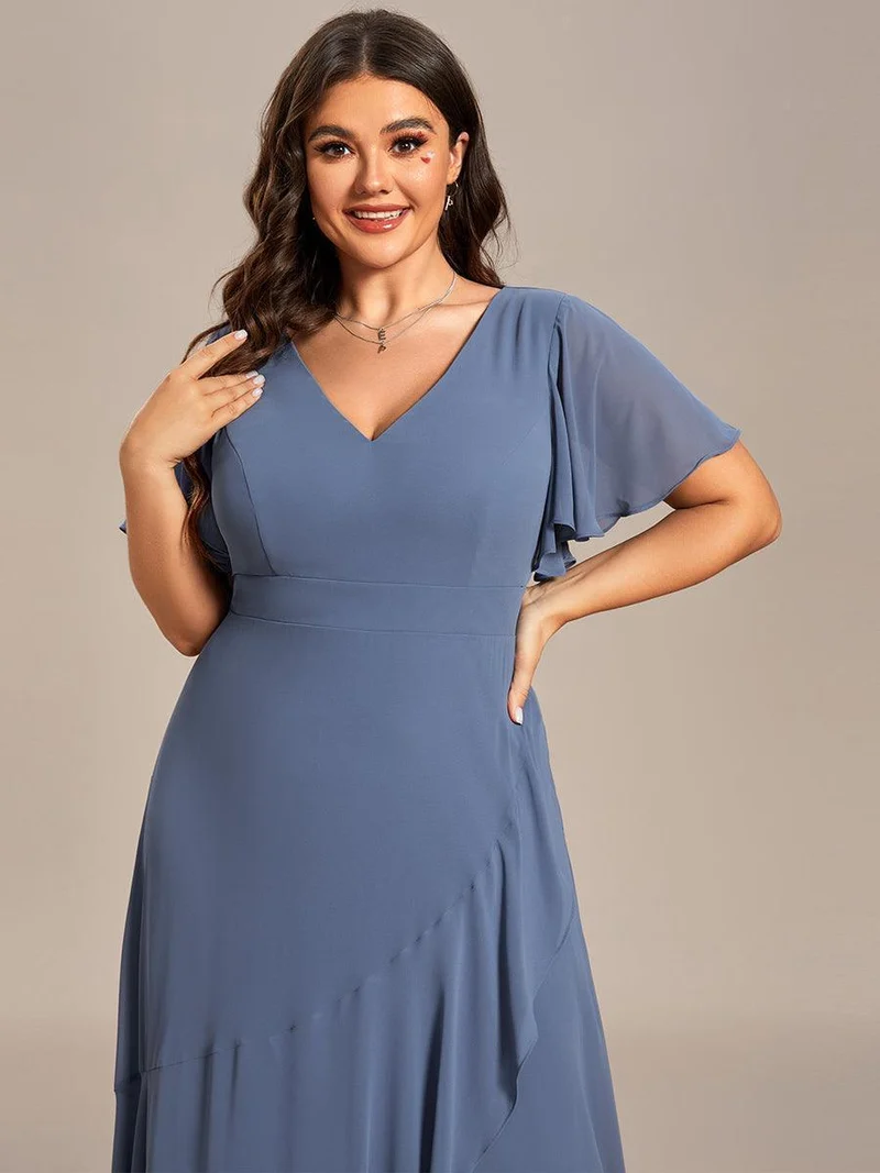ever OREE|Robe demoiselle d'honneur Mousseline Ourlet en feuille de lotus Charmante(Vente Finale)