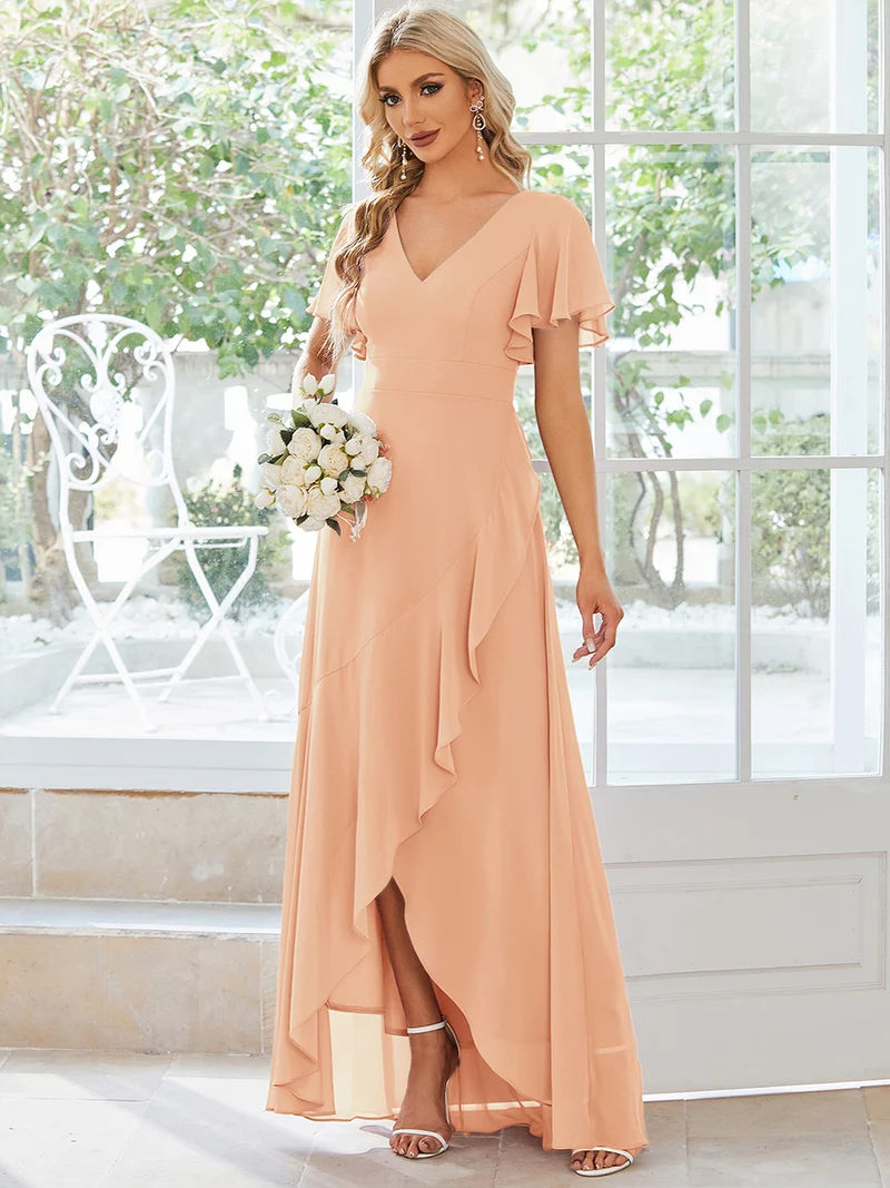 ever OREE|Robe demoiselle d'honneur Mousseline Ourlet en feuille de lotus Charmante(Vente Finale)