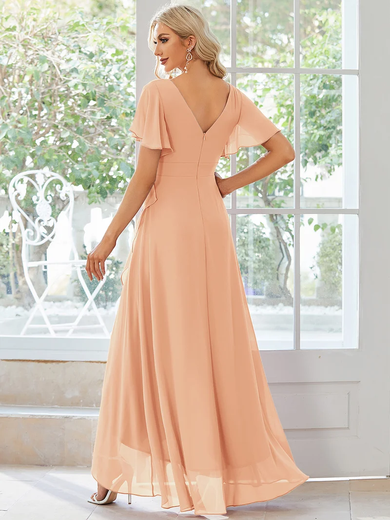 ever OREE|Robe demoiselle d'honneur Mousseline Ourlet en feuille de lotus Charmante(Vente Finale)