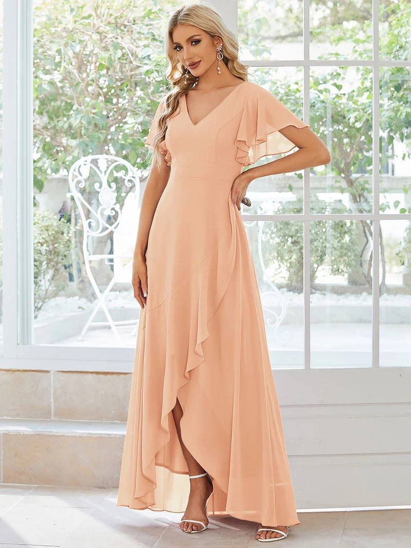 ever OREE|Robe demoiselle d'honneur Mousseline Ourlet en feuille de lotus Charmante(Vente Finale)