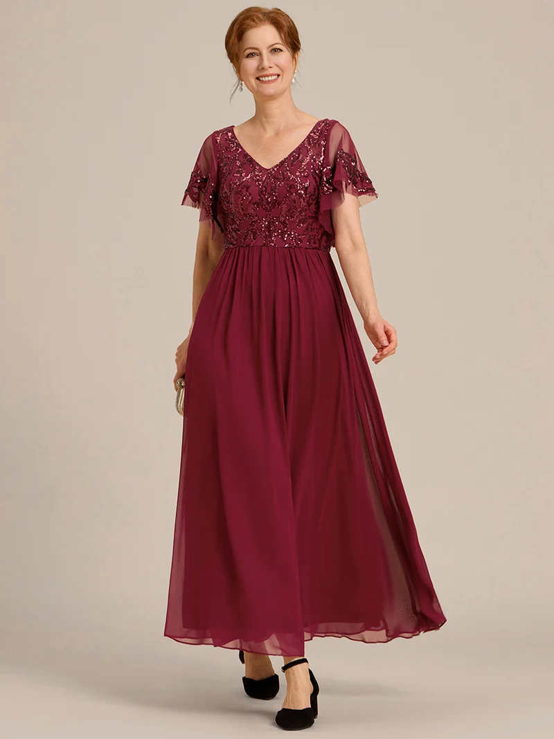 ever HAZEL|Robe Mère de la Mariée en mousseline à manches courtes et encolure en V