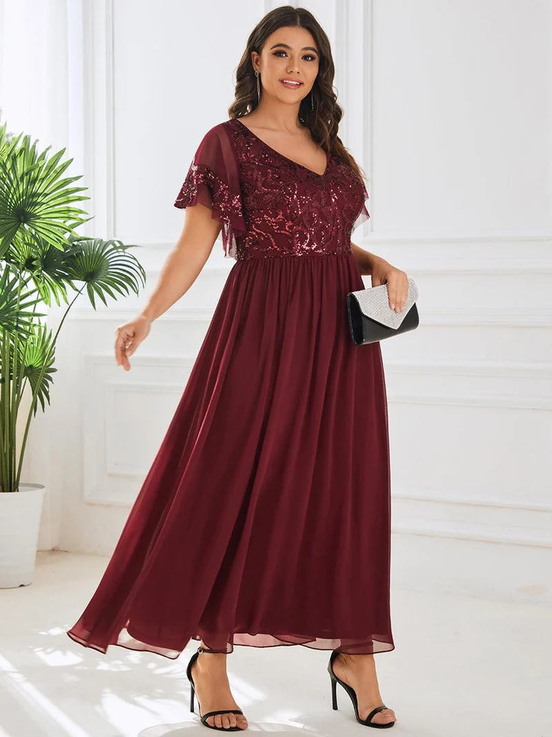 ever HAZEL|Robe Mère de la Mariée en mousseline à manches courtes et encolure en V