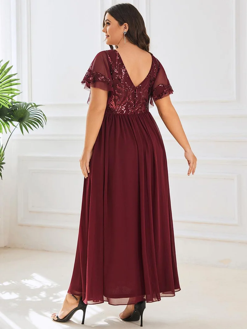 ever HAZEL|Robe Mère de la Mariée en mousseline à manches courtes et encolure en V