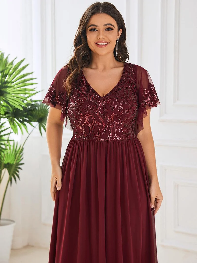 ever HAZEL|Robe Mère de la Mariée en mousseline à manches courtes et encolure en V