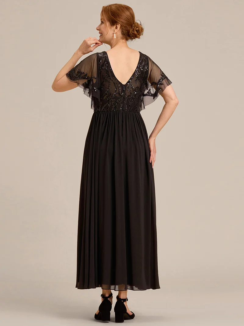 ever HAZEL|Robe Mère de la Mariée en mousseline à manches courtes et encolure en V