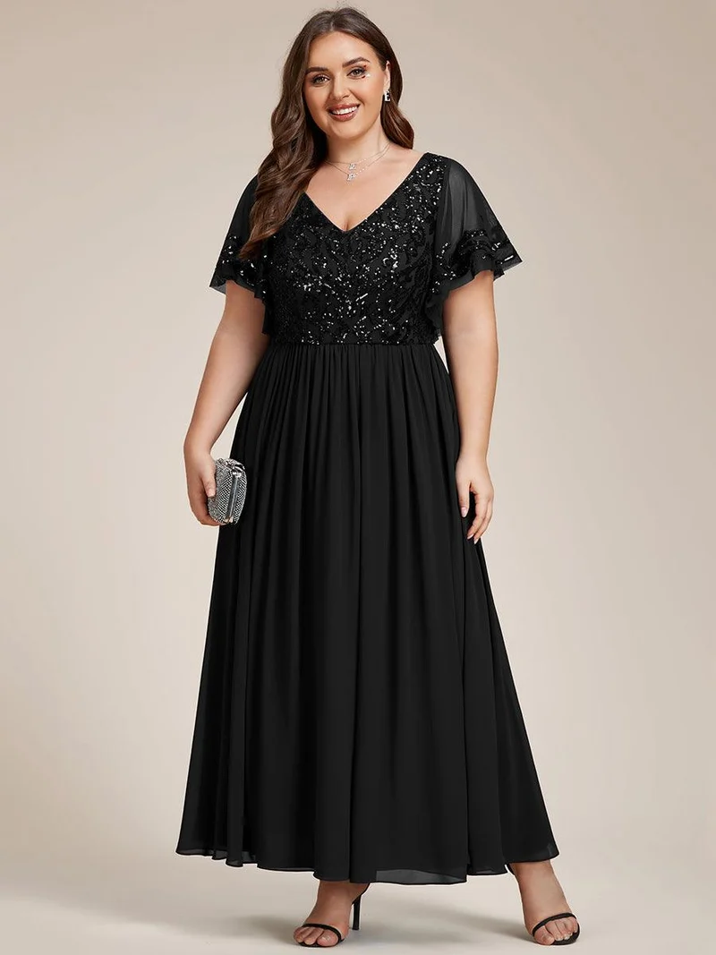 ever HAZEL|Robe Mère de la Mariée en mousseline à manches courtes et encolure en V