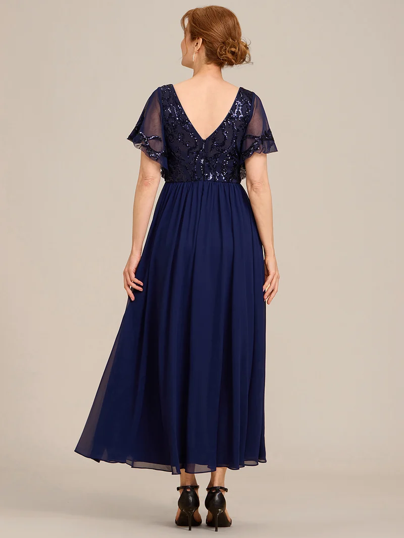 ever HAZEL|Robe Mère de la Mariée en mousseline à manches courtes et encolure en V