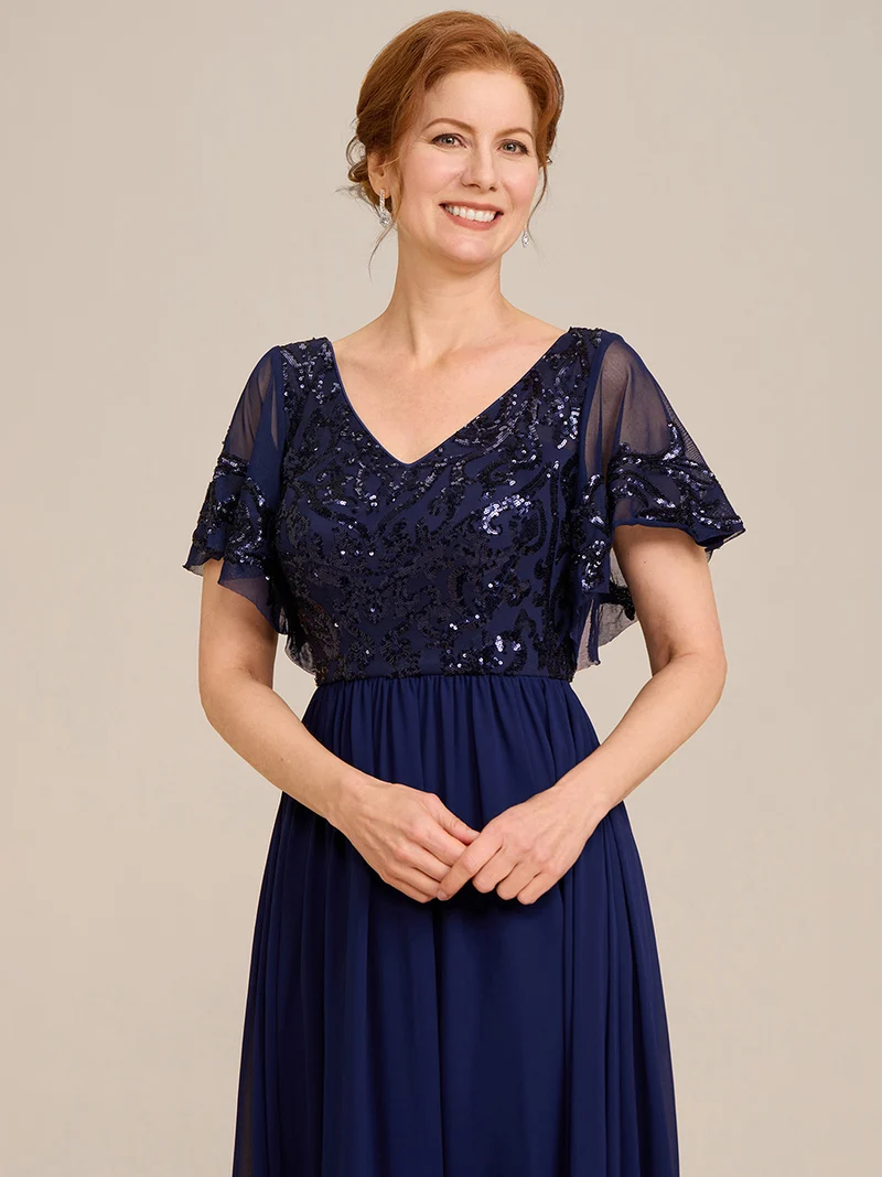 ever HAZEL|Robe Mère de la Mariée en mousseline à manches courtes et encolure en V