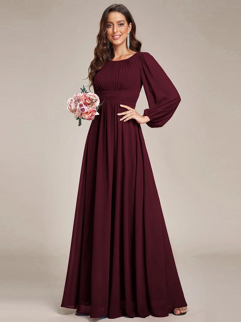 ever CELESTE|Robe demoiselle d'honneur en mousseline à taille haute Manches bouffantes