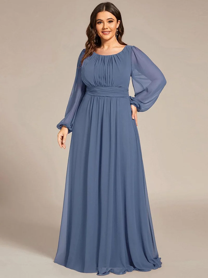 pretty CELESTE|Robe de demoiselle d'honneur plissée à manches longues transparente de grande taille