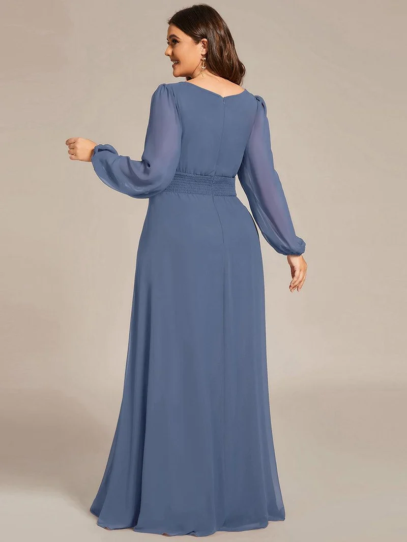 pretty CELESTE|Robe de demoiselle d'honneur plissée à manches longues transparente de grande taille