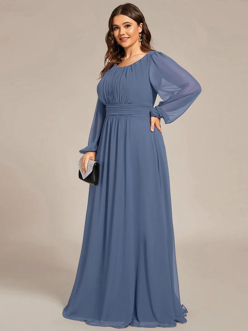 pretty CELESTE|Robe de demoiselle d'honneur plissée à manches longues transparente de grande taille