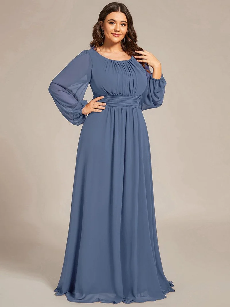 pretty CELESTE|Robe de demoiselle d'honneur plissée à manches longues transparente de grande taille