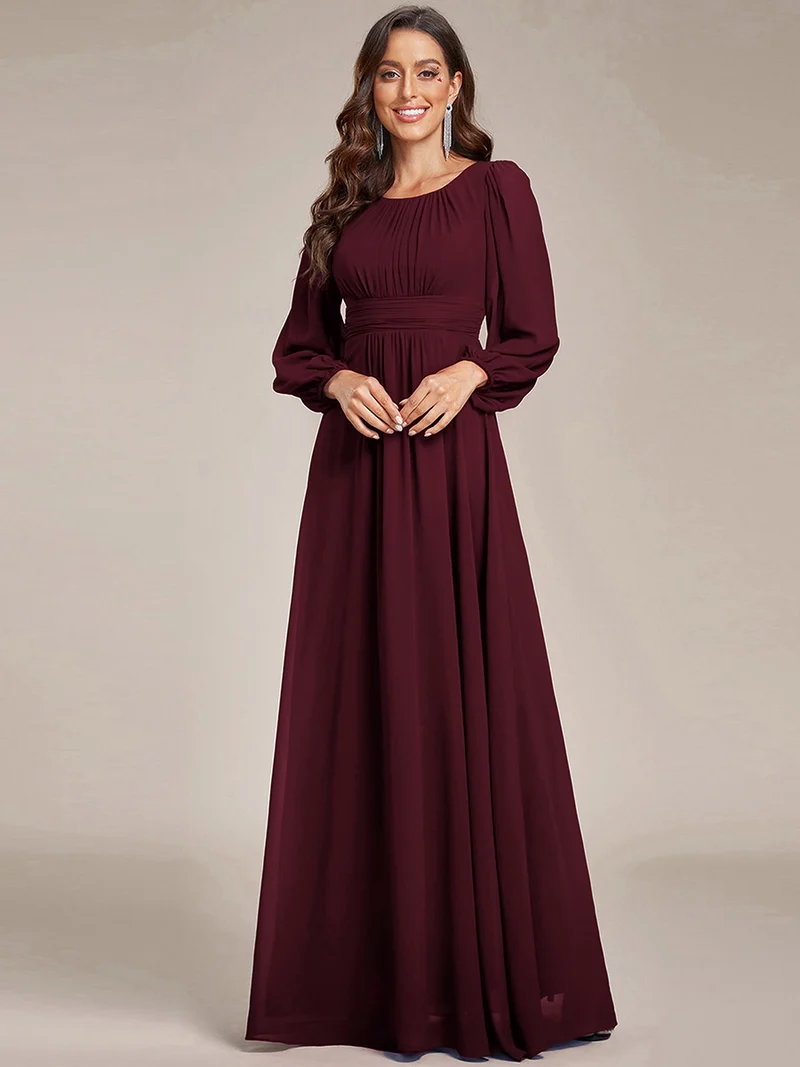 ever CELESTE|Robe demoiselle d'honneur en mousseline à taille haute Manches bouffantes