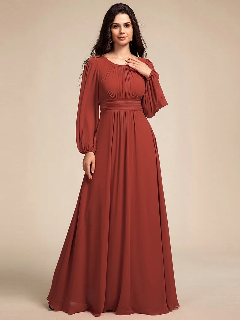 ever CELESTE|Robe demoiselle d'honneur en mousseline à taille haute Manches bouffantes