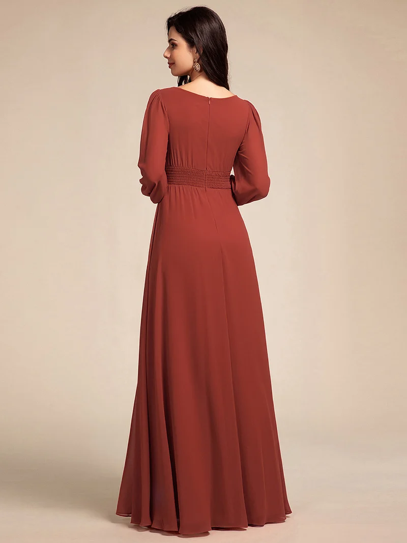ever CELESTE|Robe demoiselle d'honneur en mousseline à taille haute Manches bouffantes