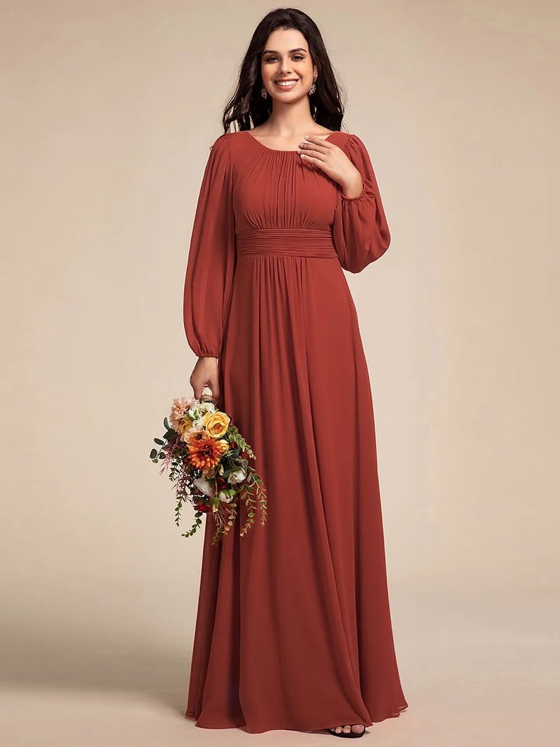ever CELESTE|Robe demoiselle d'honneur en mousseline à taille haute Manches bouffantes