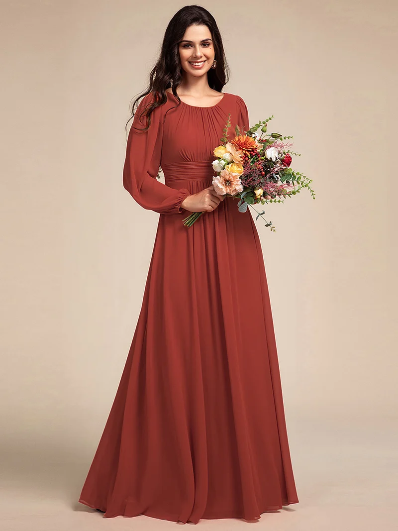 ever CELESTE|Robe demoiselle d'honneur en mousseline à taille haute Manches bouffantes