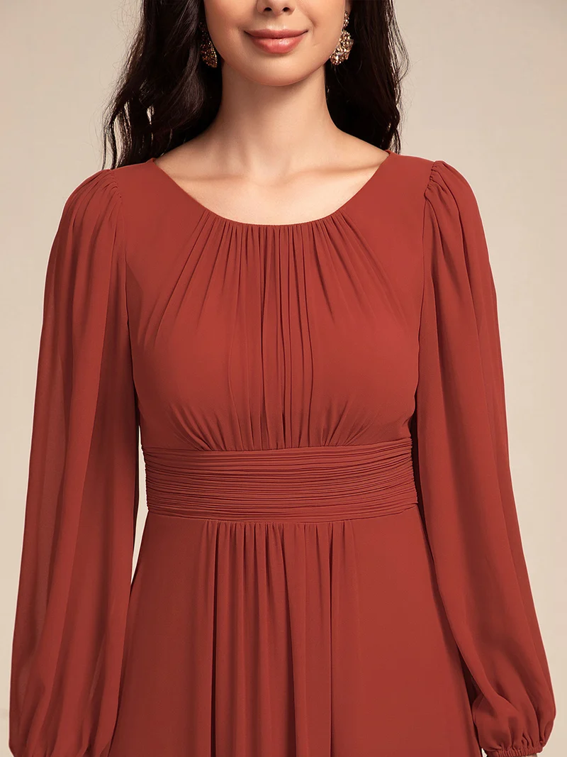 ever CELESTE|Robe demoiselle d'honneur en mousseline à taille haute Manches bouffantes