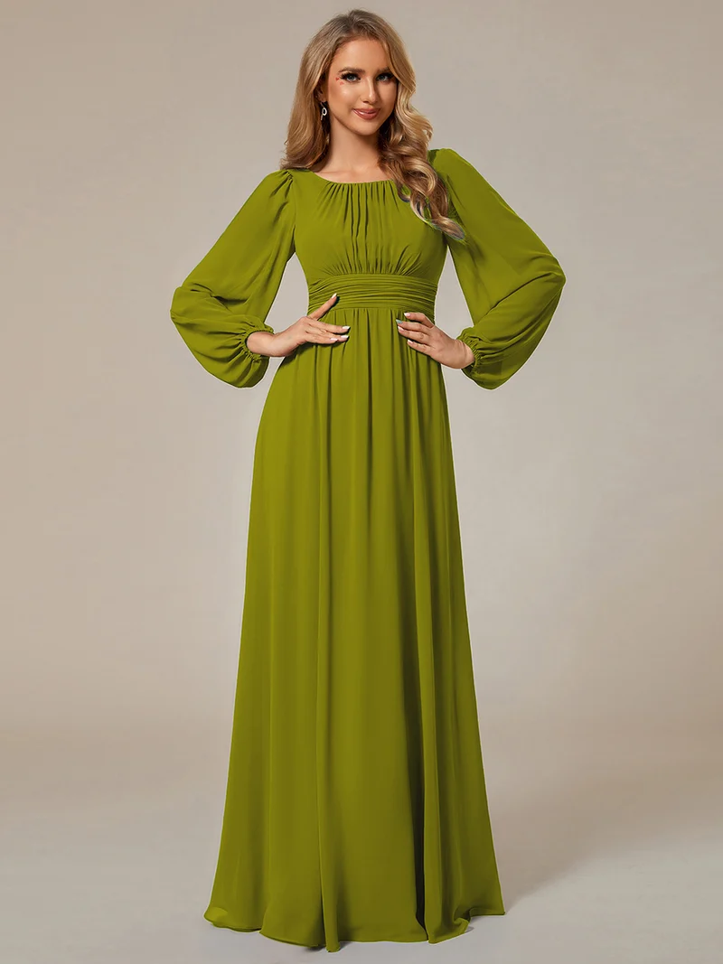 ever CELESTE|Robe demoiselle d'honneur en mousseline à taille haute Manches bouffantes