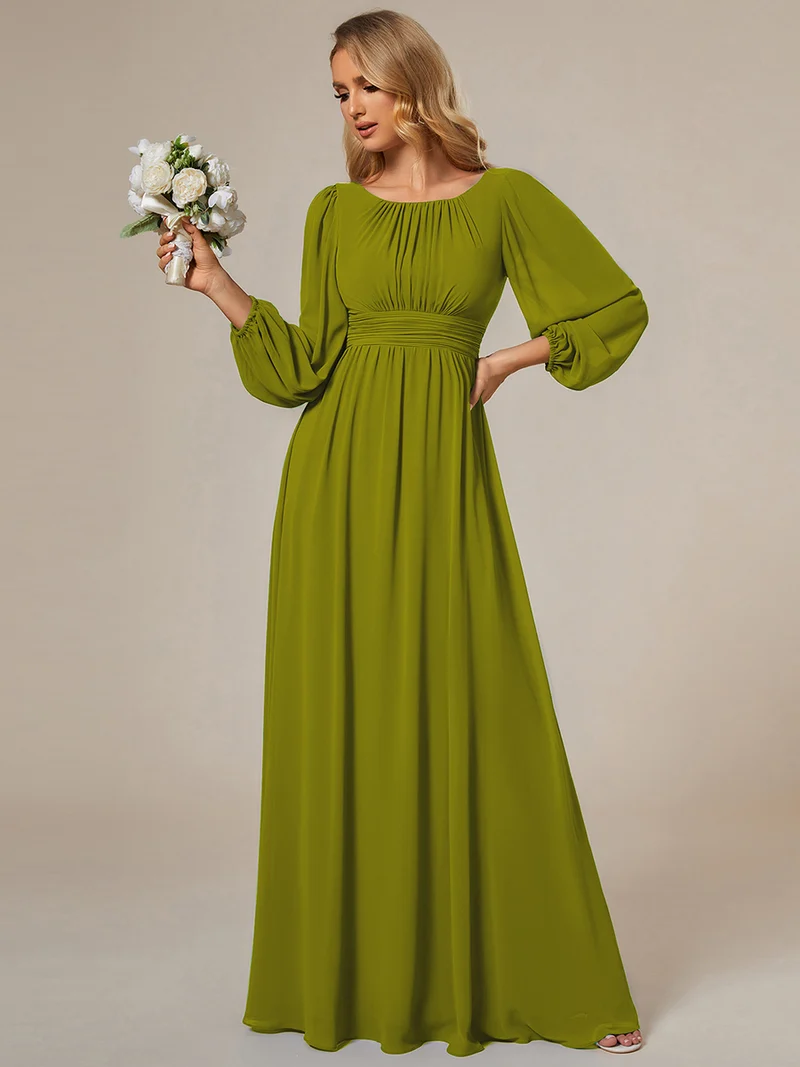 ever CELESTE|Robe demoiselle d'honneur en mousseline à taille haute Manches bouffantes
