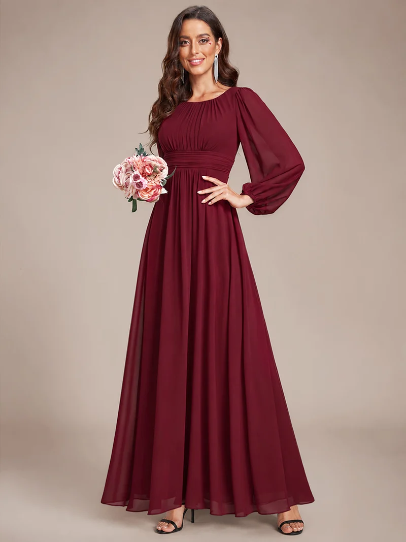 ever CELESTE|Robe demoiselle d'honneur en mousseline à taille haute Manches bouffantes