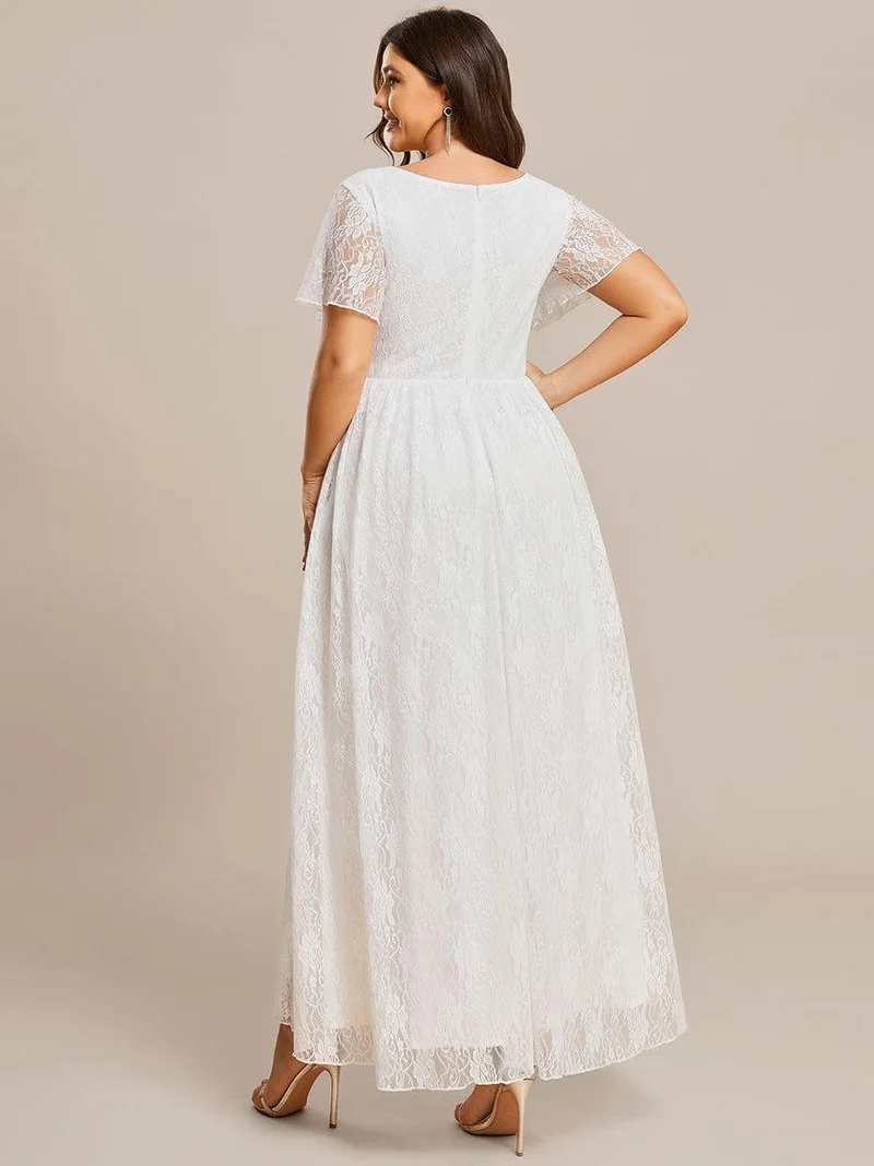pretty ELISE|Robe de soirée en dentelle plissée à manches courtes et col en V Grande taille