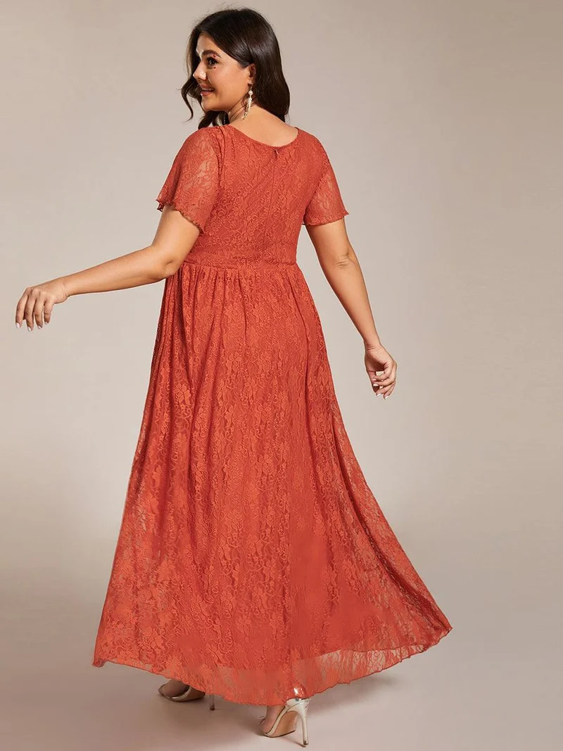 pretty ELISE|Robe de soirée en dentelle plissée à manches courtes et col en V Grande taille