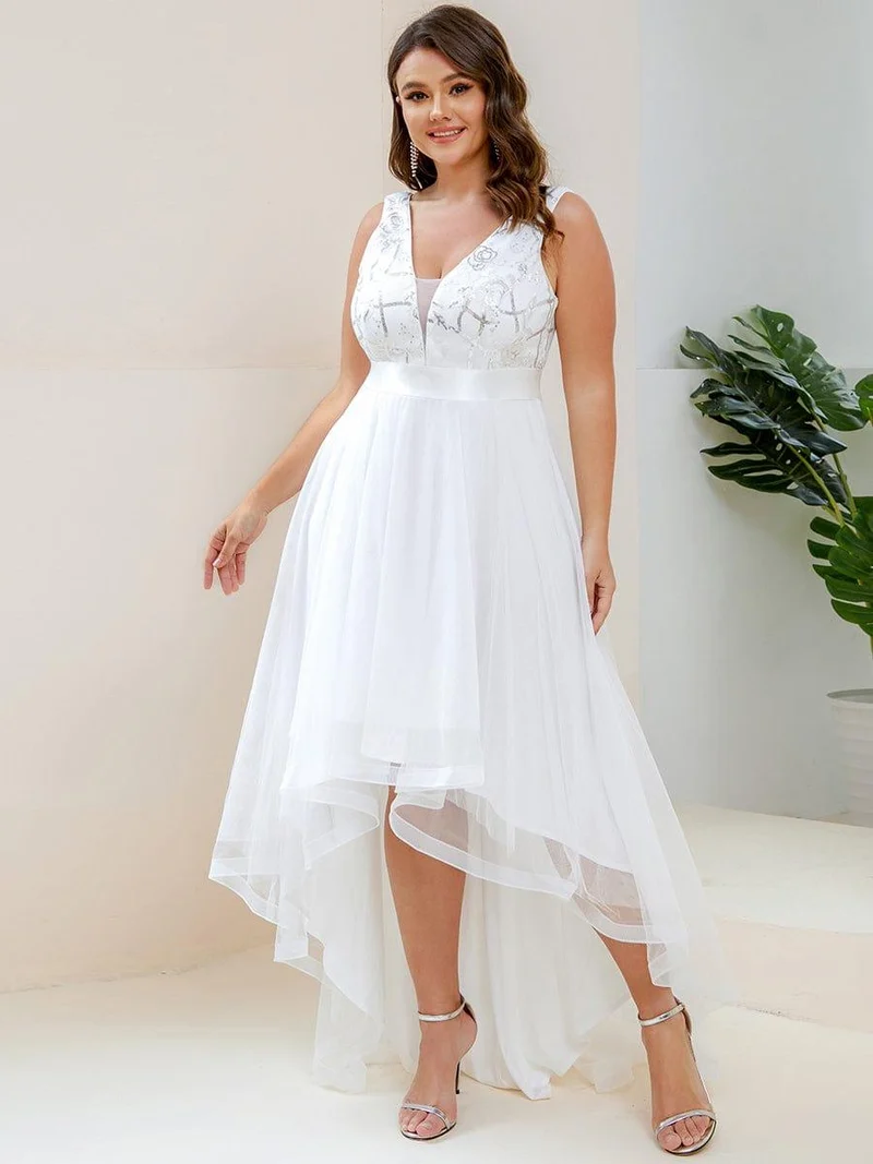 ever SASHIA|Robe de Cocktail en Tulle à Paillettes Haut Bas Ourlet Asymétrique(Vente finale)