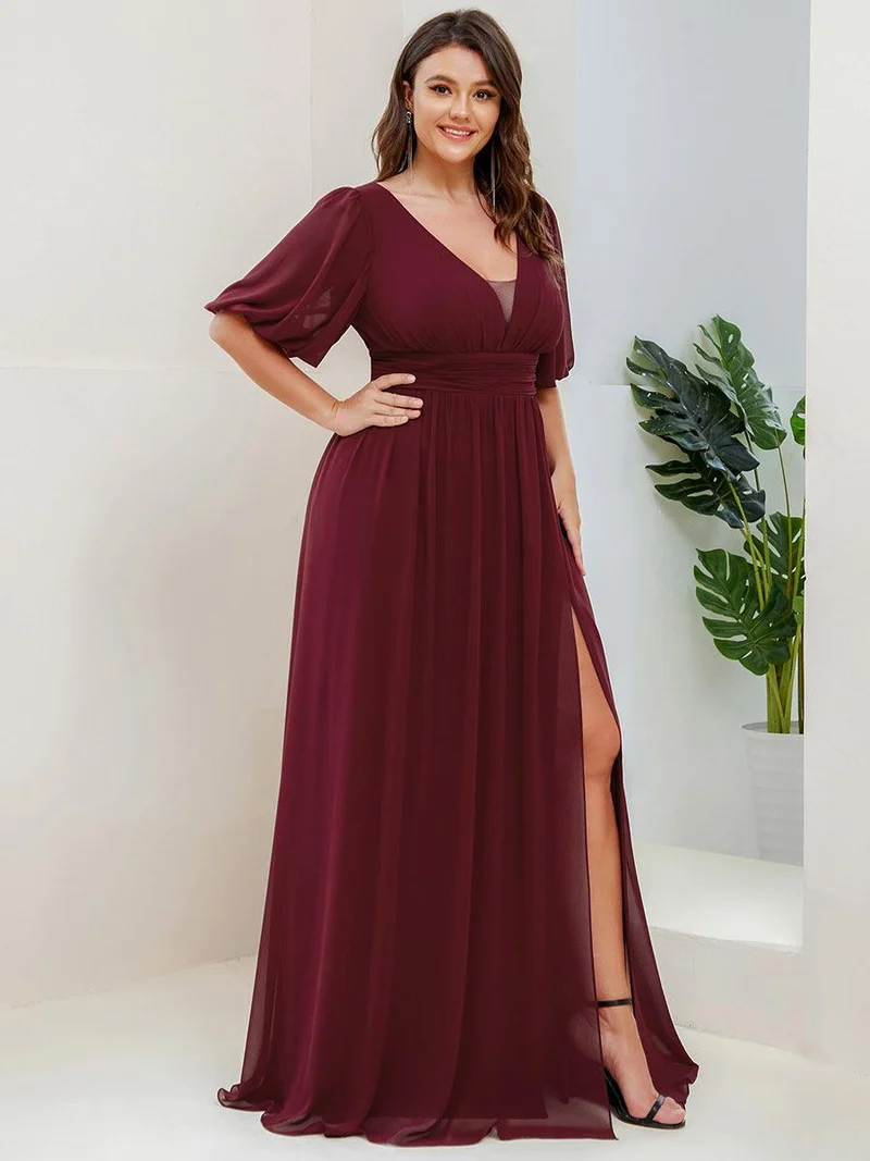 pretty MADISON|Robe de soirée Mousseline M manches courtes Col en V Grande taille
