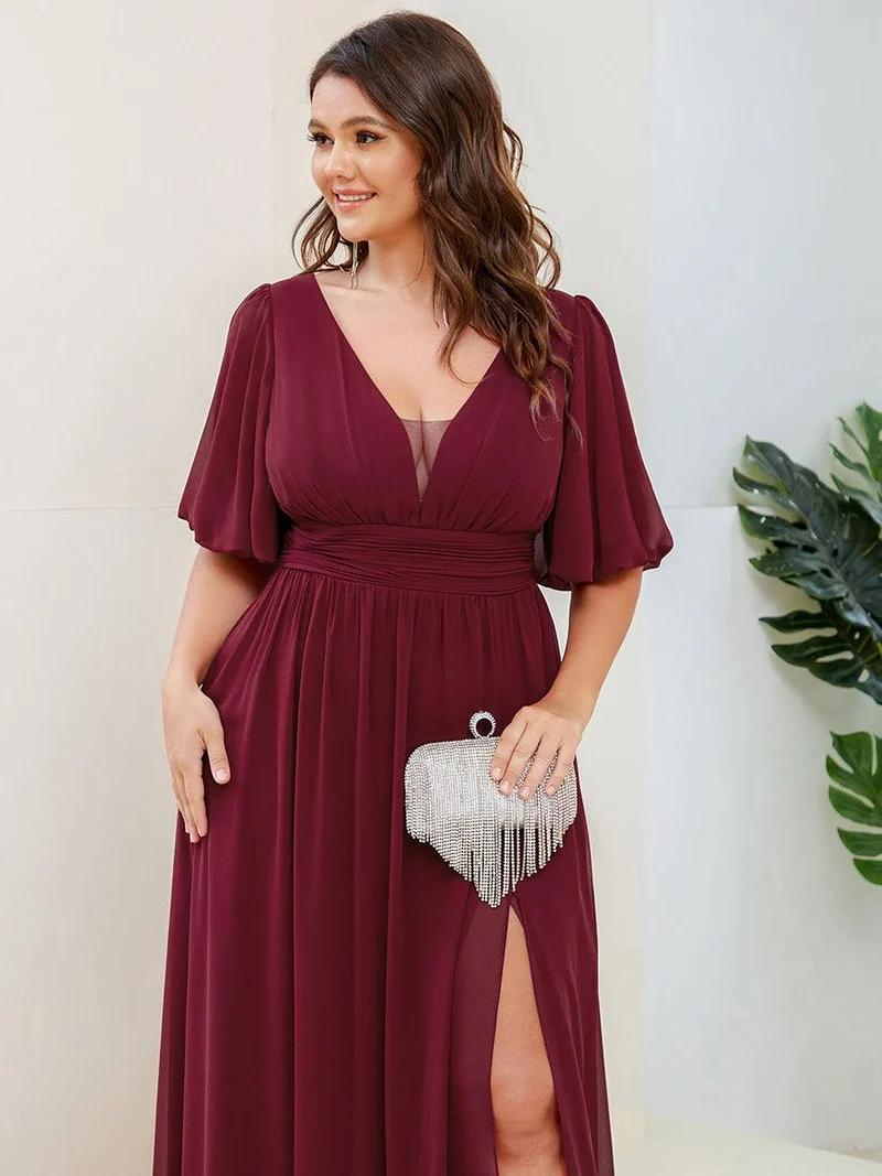 pretty MADISON|Robe de soirée Mousseline M manches courtes Col en V Grande taille