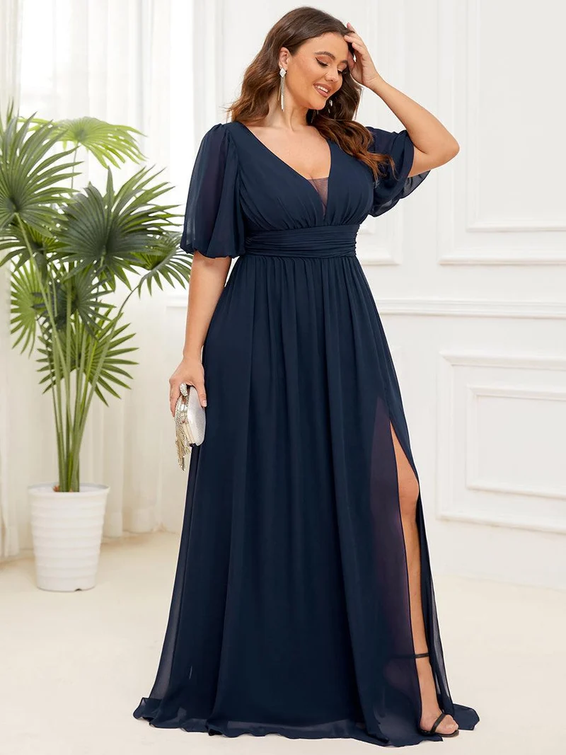 pretty MADISON|Robe de soirée Mousseline M manches courtes Col en V Grande taille