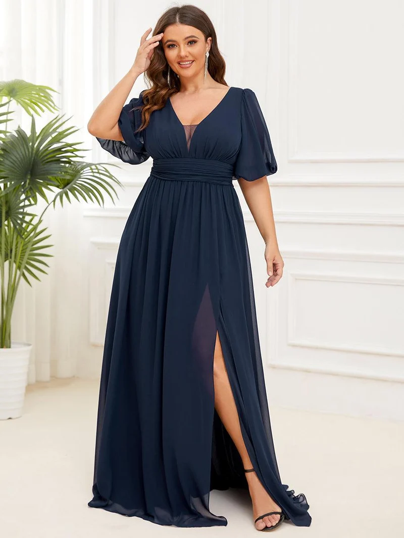 pretty MADISON|Robe de soirée Mousseline M manches courtes Col en V Grande taille