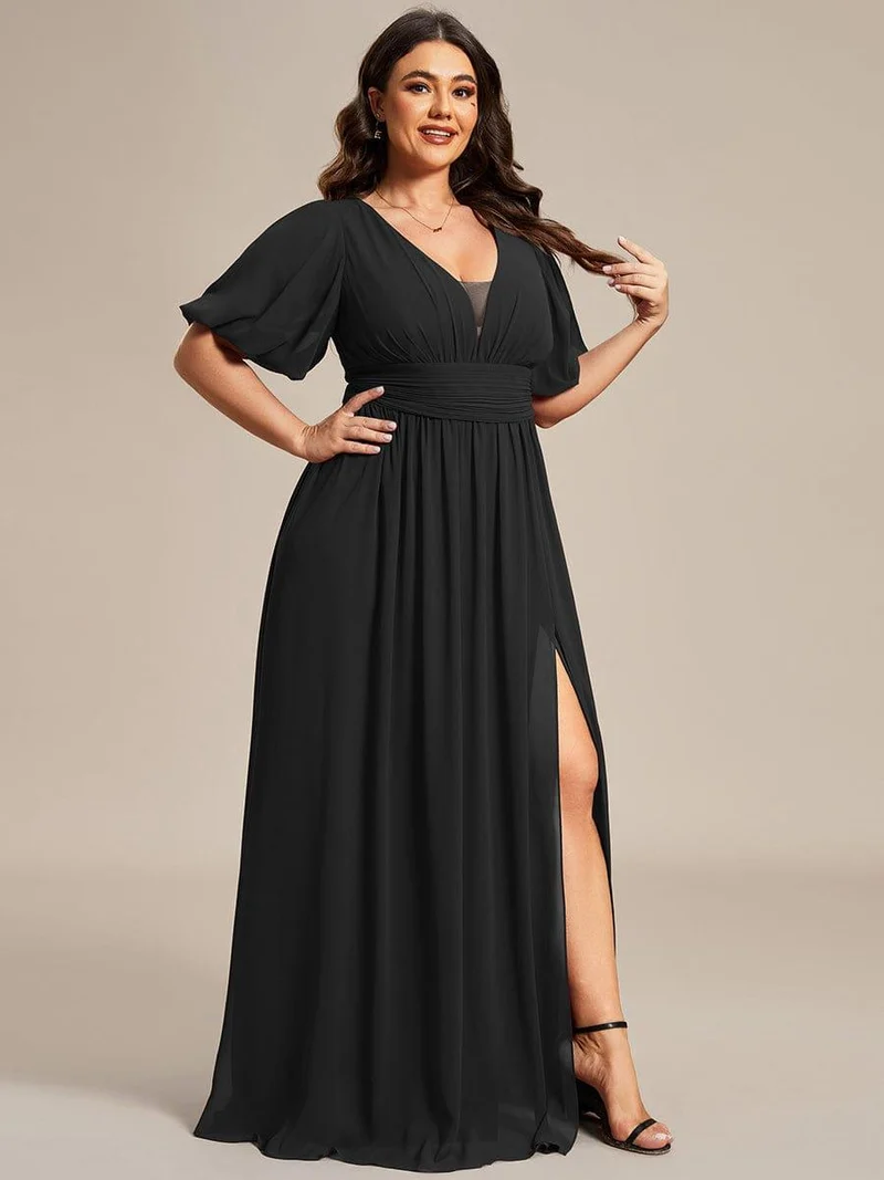 pretty MADISON|Robe de soirée Mousseline M manches courtes Col en V Grande taille