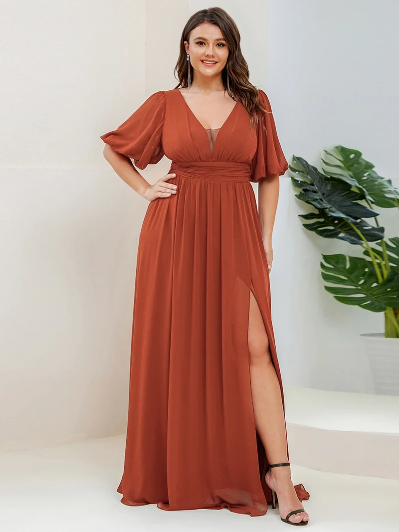 pretty MADISON|Robe de soirée Mousseline M manches courtes Col en V Grande taille