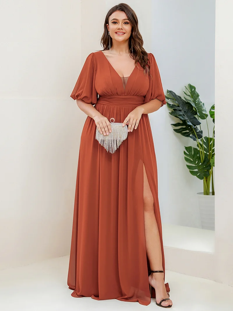 pretty MADISON|Robe de soirée Mousseline M manches courtes Col en V Grande taille