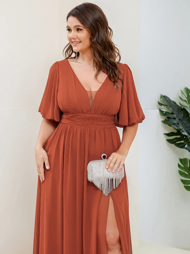 pretty MADISON|Robe de soirée Mousseline M manches courtes Col en V Grande taille