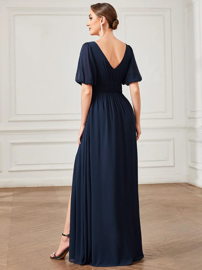 ever MADISON|Robe de soirée Mousseline M manches courtes et col en V
