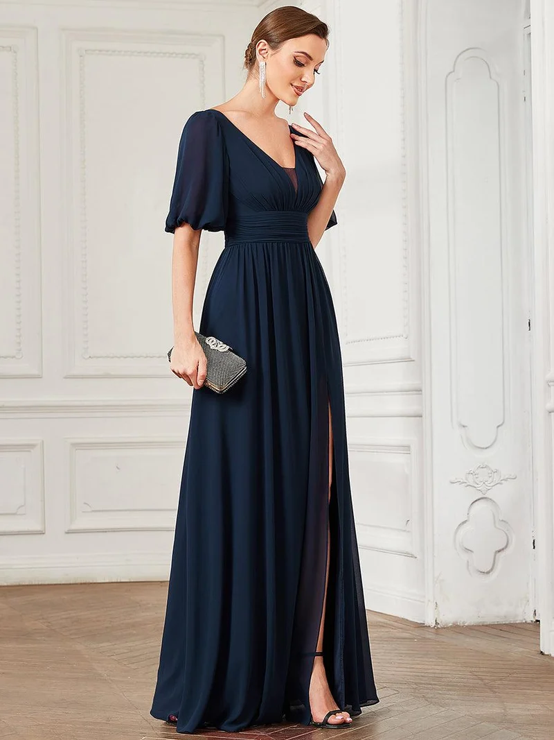 ever MADISON|Robe de soirée Mousseline M manches courtes et col en V