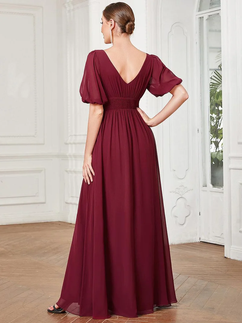 ever MADISON|Robe de soirée Mousseline M manches courtes et col en V