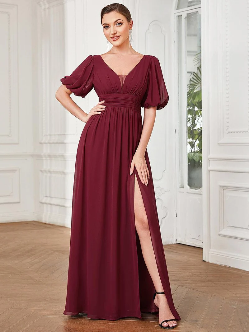 ever MADISON|Robe de soirée Mousseline M manches courtes et col en V