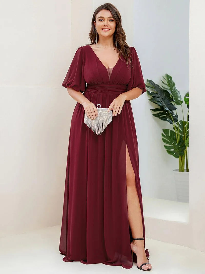 ever MADISON|Robe de soirée Mousseline M manches courtes et col en V